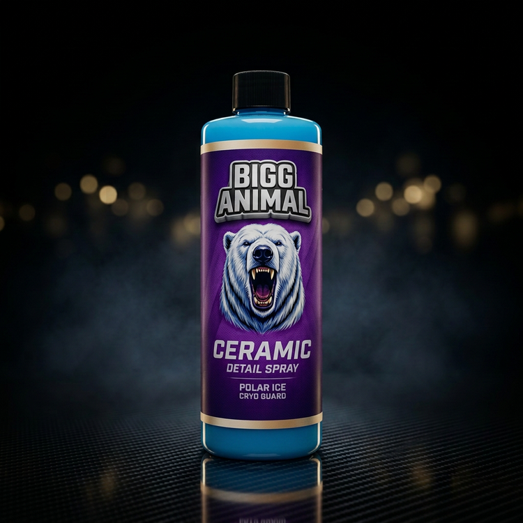 BIGG ANIMAL Ceramic Detail Spray bottle with purple polar bear label and thin gold stripes at top and bottom